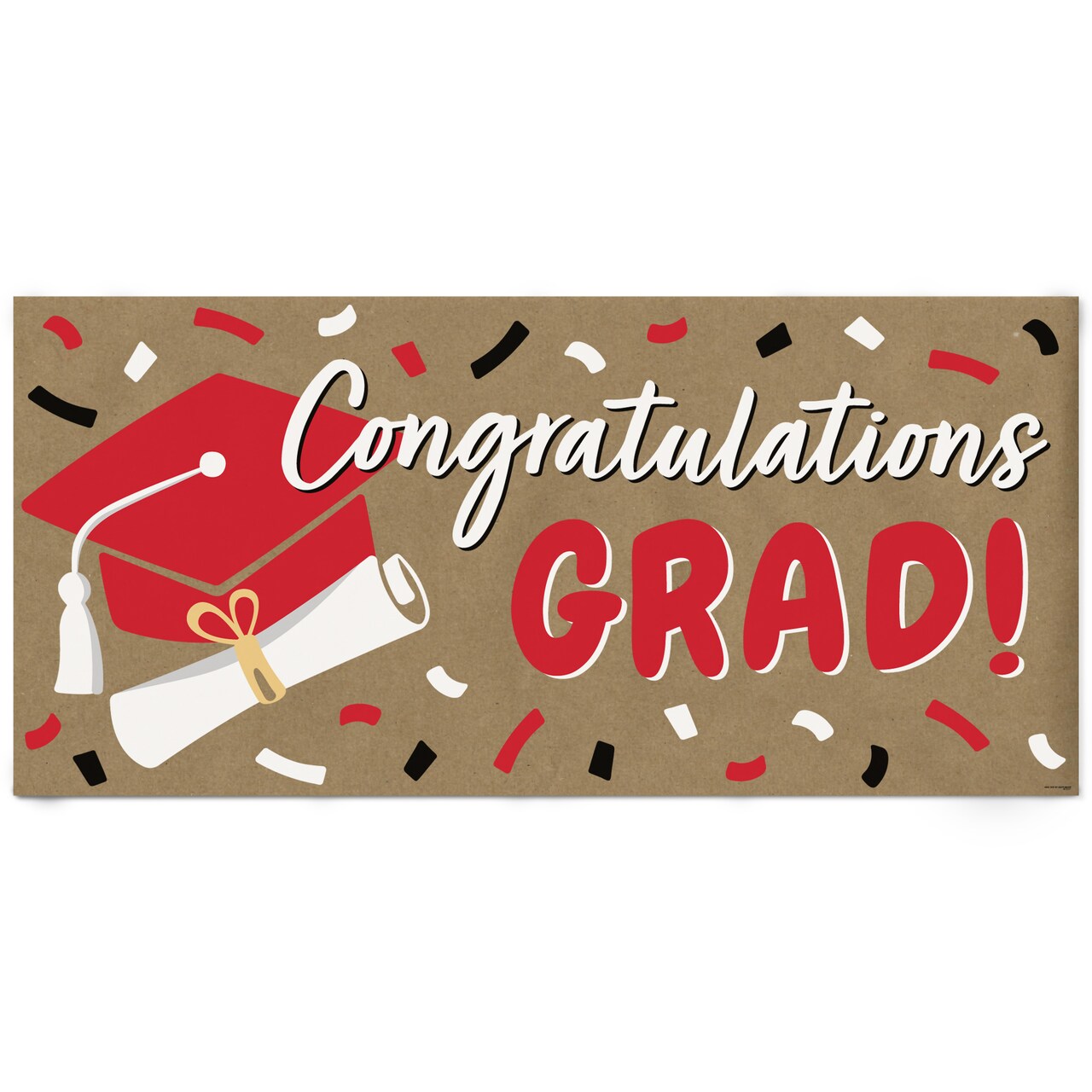 Big Dot of Happiness Red Graduation Kraft Paper Banner, Congratulations Grad Printed Brown Paper Party Sign Decoration – 1 Count